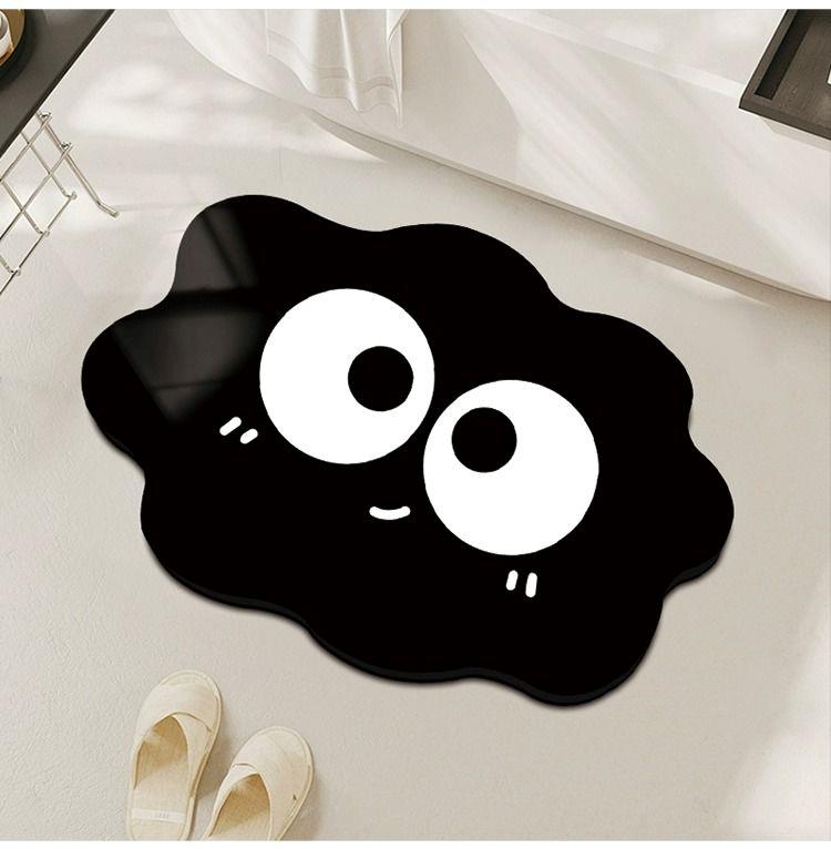 1pc Black Cartoon Bathroom Non-slip Diatom Mud Super Absorbent Bath Mat Quick-drying Easy to Clean Kitchen Rugs Shower Rugs Carpets