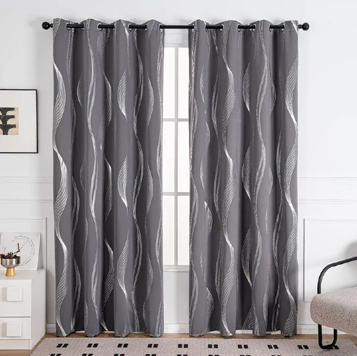 1 pc Thermal Insulated Striped Blackout Curtains Room Darkening Window Drapes for Bedroom and Living Room