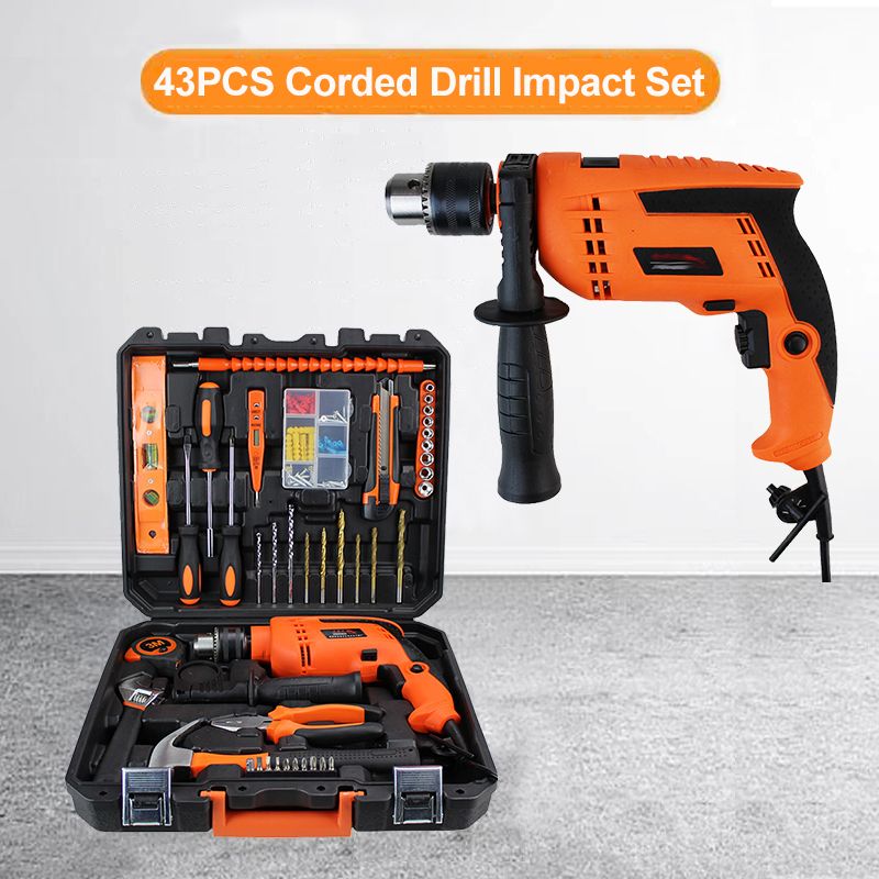 43 Pcs Set of Impact Drill Soft Connector Toolbox Multifunctional Manual Electric Hardware Hand Carry Case Packaged Hand Tools Set Home Repair Tool Box