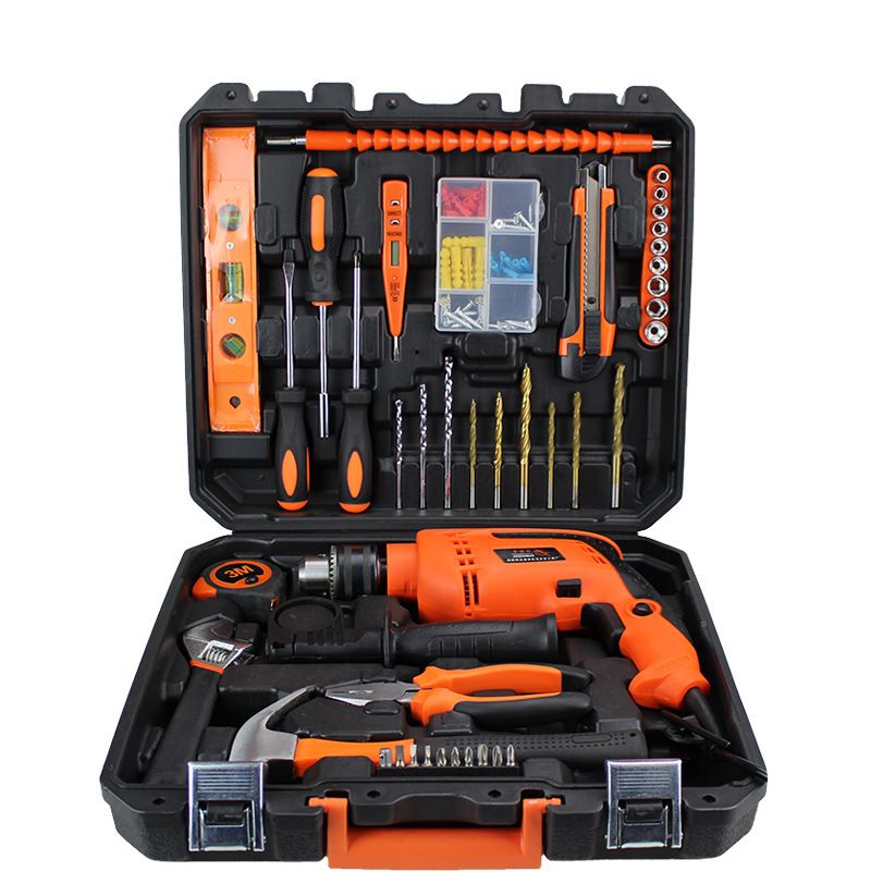 43 Pcs Set of Impact Drill Soft Connector Toolbox Multifunctional Manual Electric Hardware Hand Carry Case Packaged Hand Tools Set Home Repair Tool Box