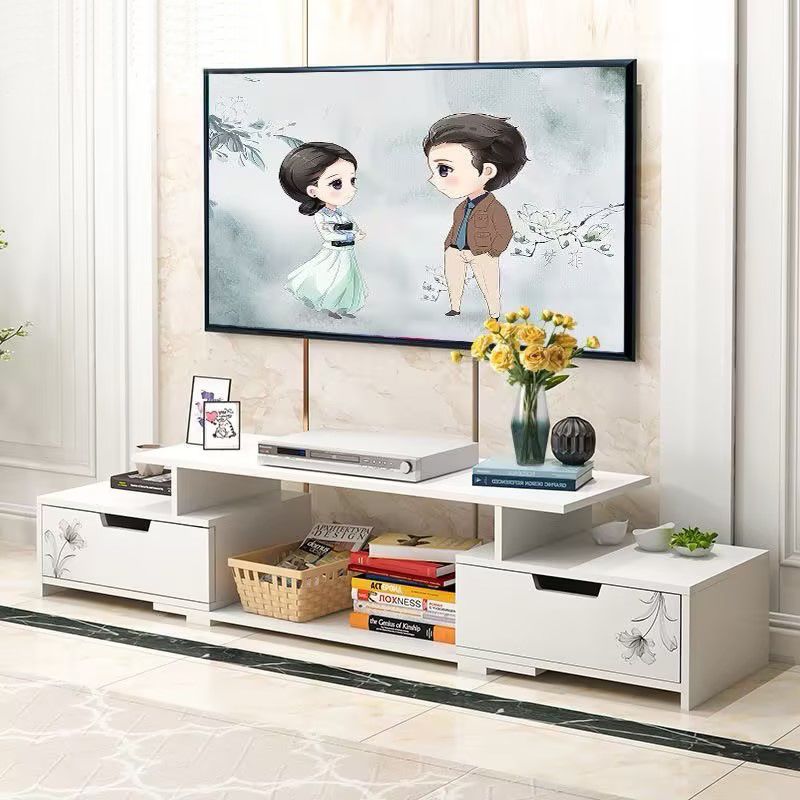 Modern Wooden Simple Tv Stands TVs up to 55" Luxury Living Room TV Cabinet Retractable Tv MDF Entertainment Center with Storage Shelves