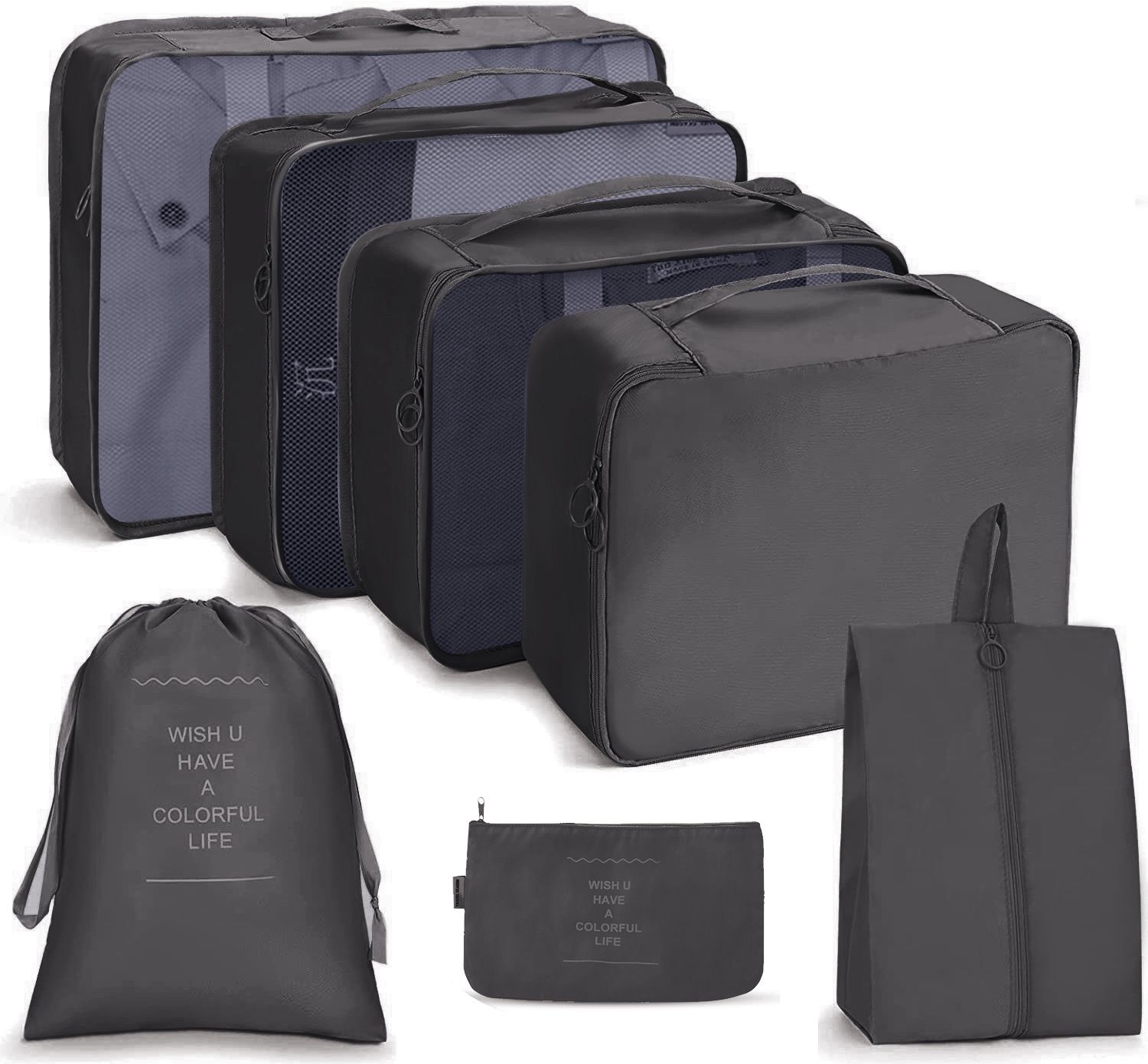 7pcs Premium Travel Organizer Set Lightweight Luggage Packing Organizers Bag Travel Cubes Set for Men Women