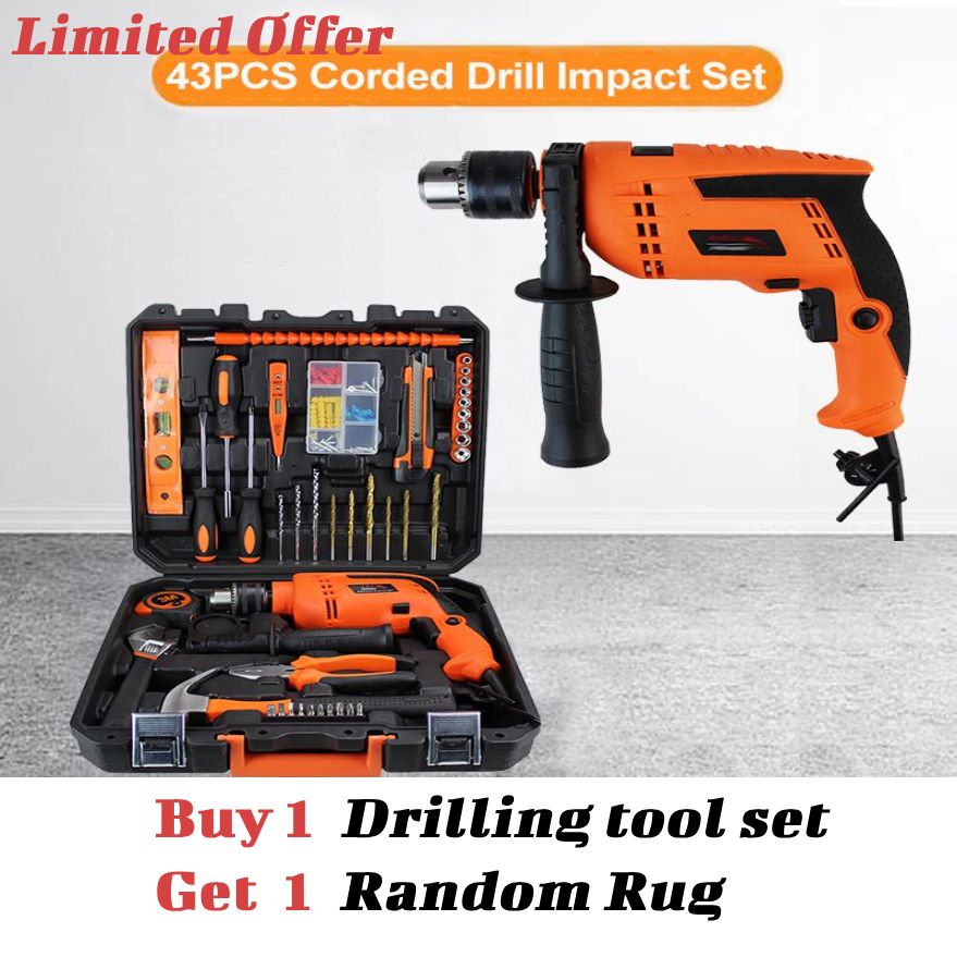 43 Pcs Set of Impact Drill Soft Connector Toolbox Multifunctional Manual Electric Hardware Hand Carry Case Packaged Hand Tools Set Home Repair Tool Box