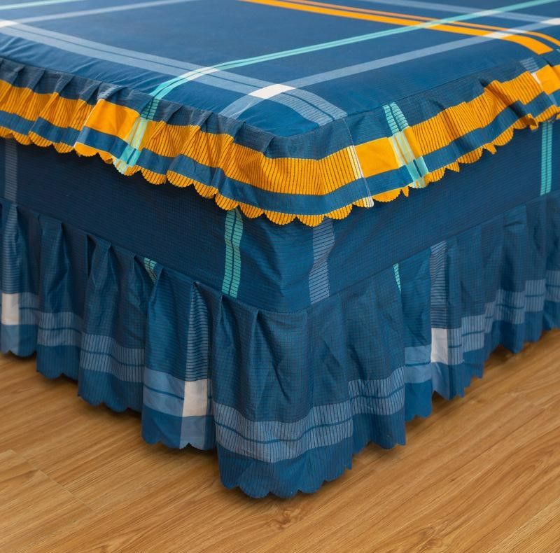 3pcs Elegant Plaid Bed Sheet Sets (NO Duvet&Duvet Cover&Pillow) Triple Ruffle Bedspread Bed Skirt Skin-friendly Bedding Set