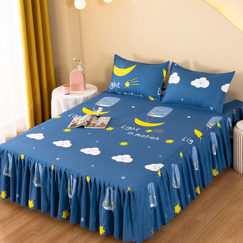 3pcs Night Moon Bed Skirt Sets (NO Duvet&Duvet Cover&Pillow) Ruffle Bedspread Bed Skin-friendly Sheet Set
