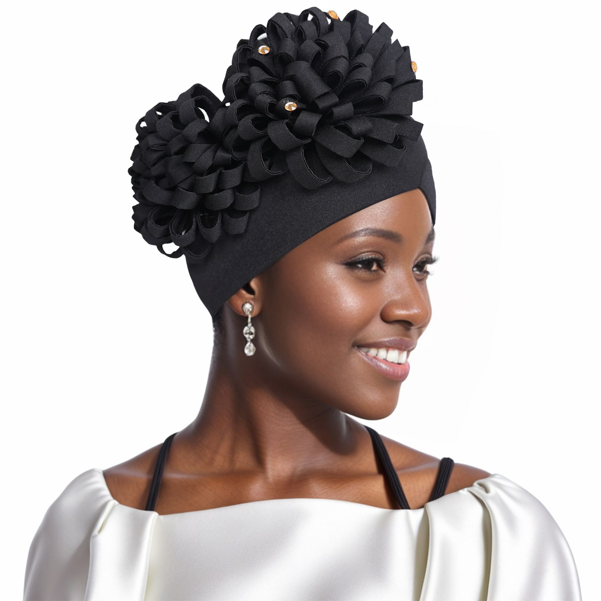 Women's Turban Caps Bead Headscarf  Floral Bandana Hat Fashion Studded Diamond Wrap Headwear Elastic Ramadan Hijab Head Scarf