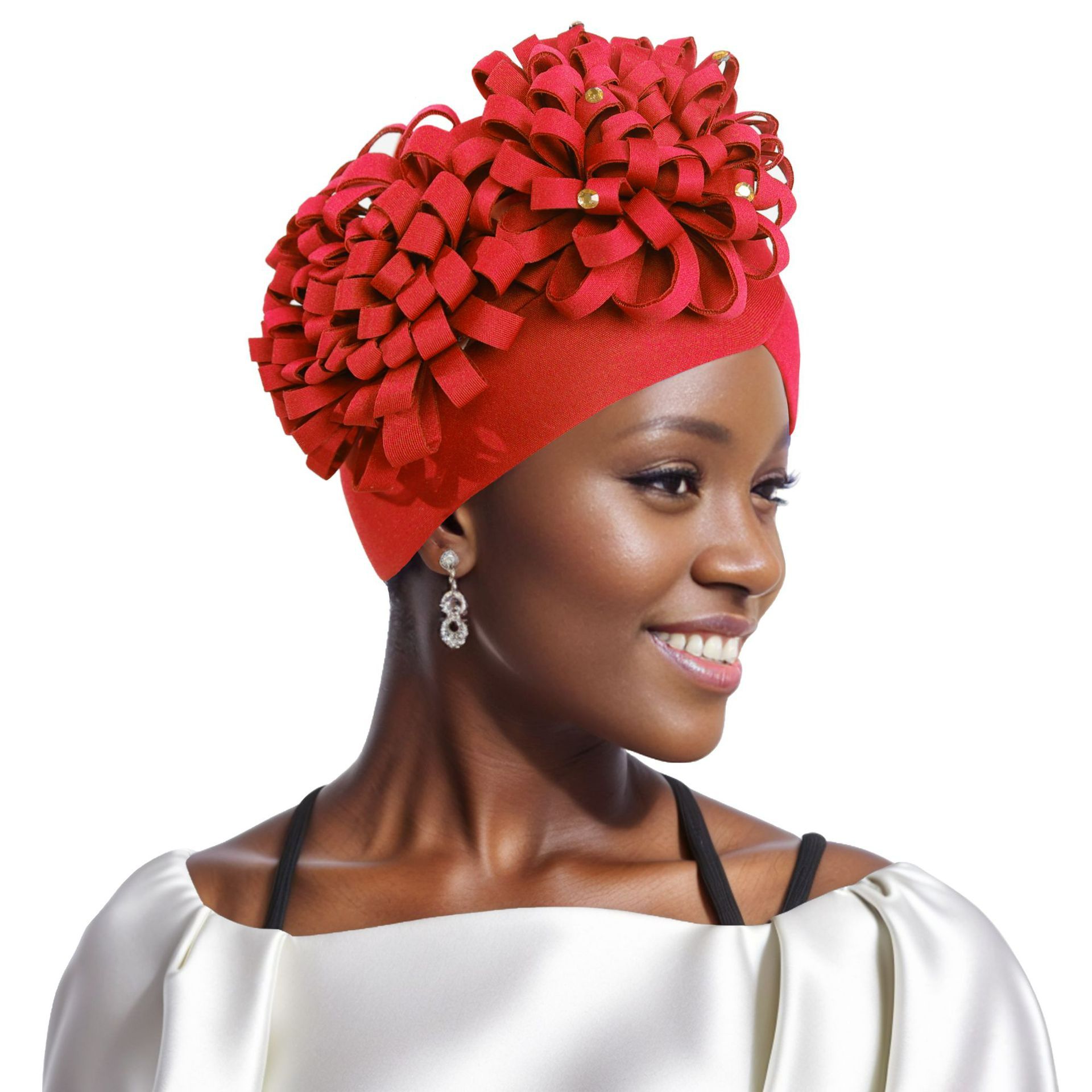 Women's Turban Caps Bead Headscarf  Floral Bandana Hat Fashion Studded Diamond Wrap Headwear Elastic Ramadan Hijab Head Scarf