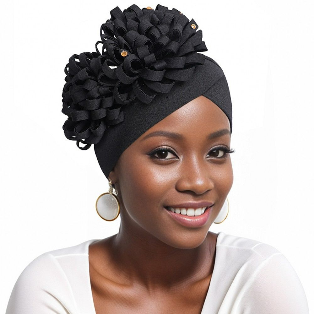 Women's Turban Caps Bead Headscarf  Floral Bandana Hat Fashion Studded Diamond Wrap Headwear Elastic Ramadan Hijab Head Scarf