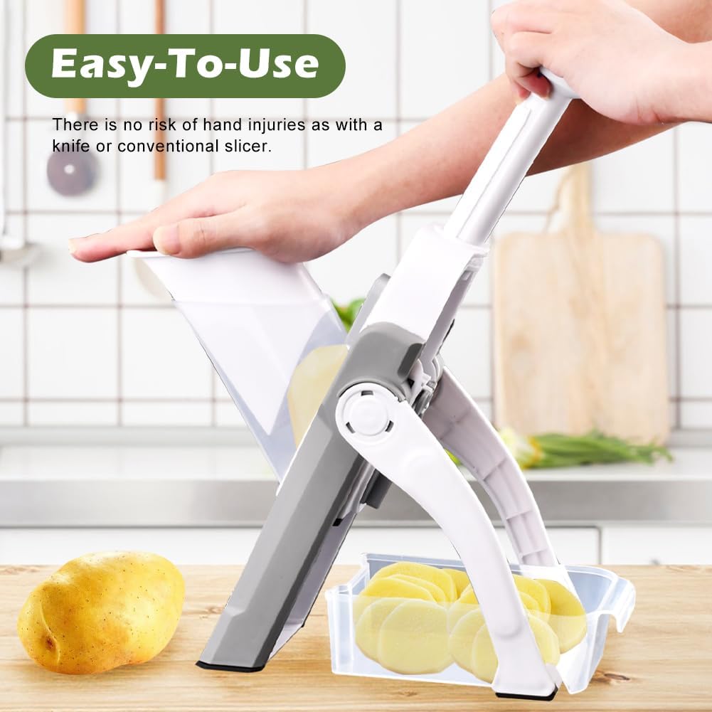 4 in 1 Safe Food Slicer Multifunctional Mandoline Vegetable Chopper with Stainless Steel Blade Potato Dicer French Fry Cutter Salad Fruit Slicer