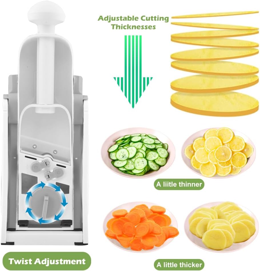 4 in 1 Safe Food Slicer Multifunctional Mandoline Vegetable Chopper with Stainless Steel Blade Potato Dicer French Fry Cutter Salad Fruit Slicer