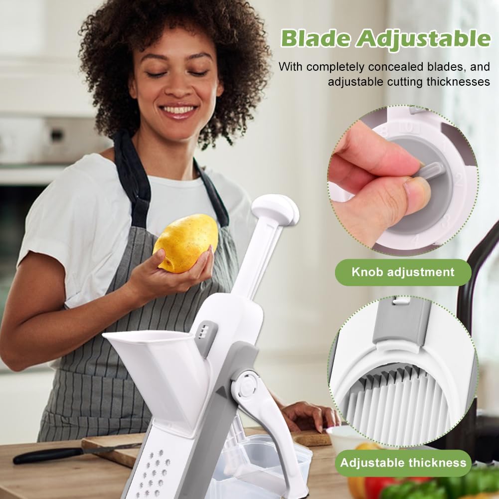 4 in 1 Safe Food Slicer Multifunctional Mandoline Vegetable Chopper with Stainless Steel Blade Potato Dicer French Fry Cutter Salad Fruit Slicer