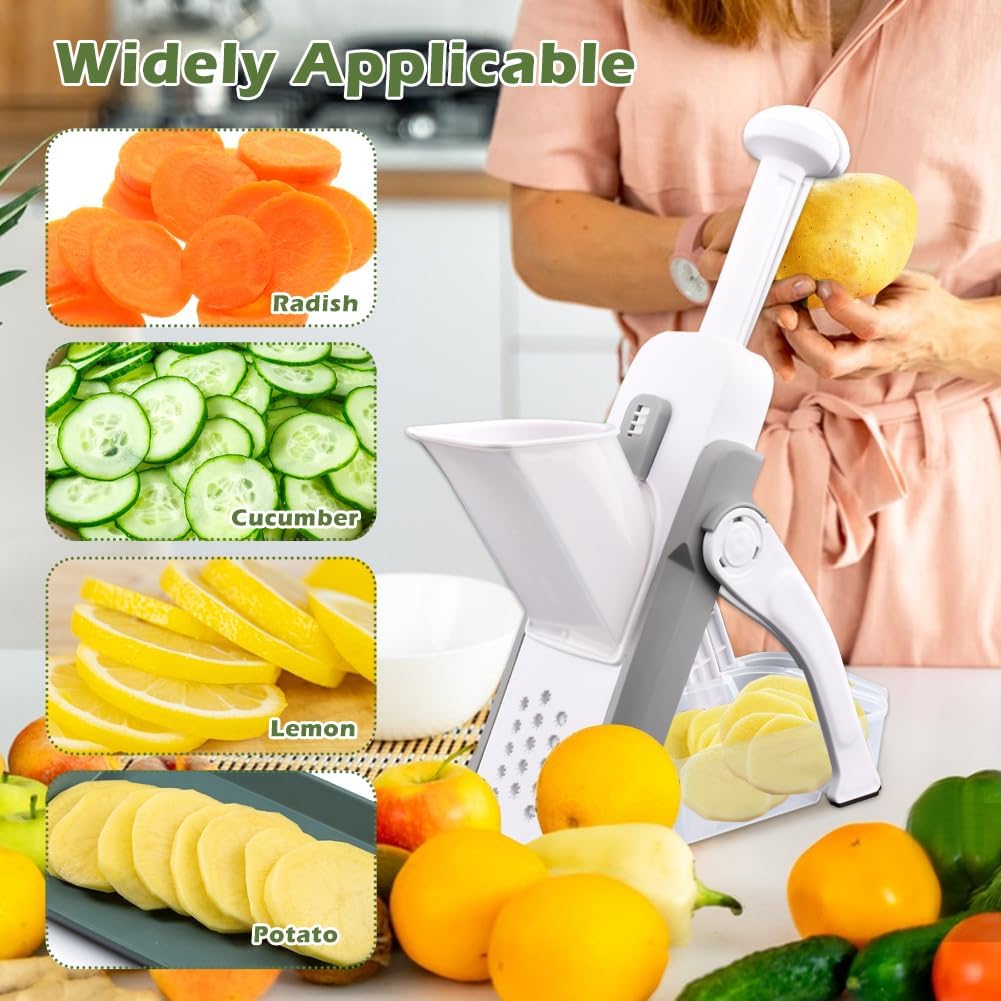 4 in 1 Safe Food Slicer Multifunctional Mandoline Vegetable Chopper with Stainless Steel Blade Potato Dicer French Fry Cutter Salad Fruit Slicer