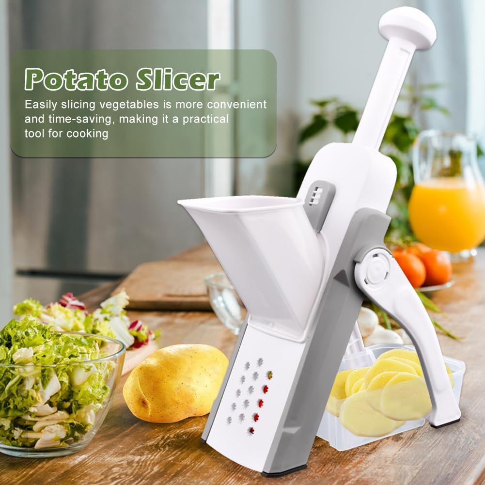 4 in 1 Safe Food Slicer Multifunctional Mandoline Vegetable Chopper with Stainless Steel Blade Potato Dicer French Fry Cutter Salad Fruit Slicer