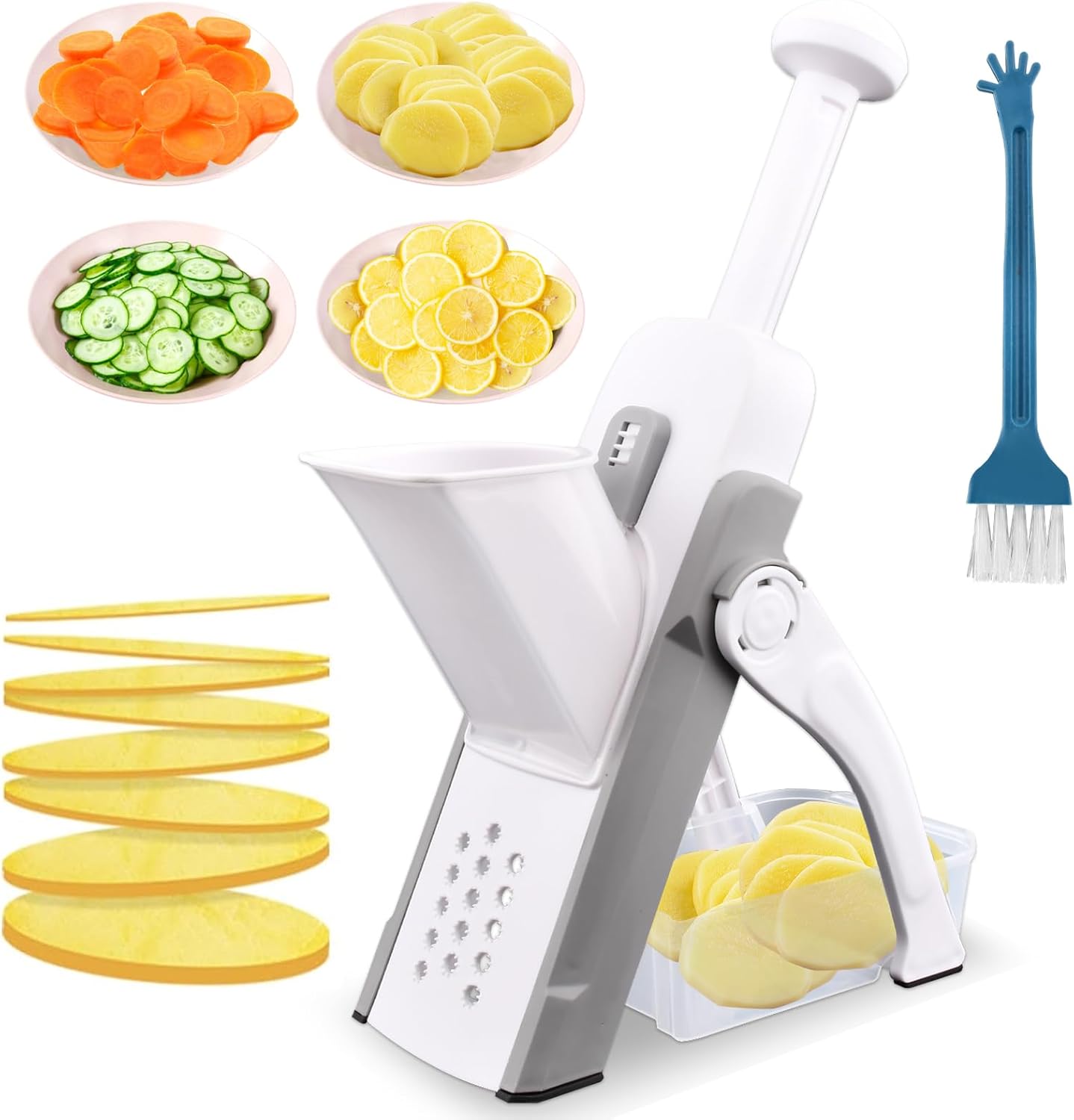 4 in 1 Safe Food Slicer Multifunctional Mandoline Vegetable Chopper with Stainless Steel Blade Potato Dicer French Fry Cutter Salad Fruit Slicer