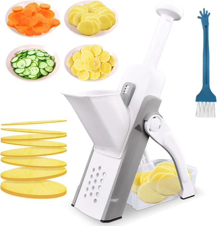 4 in 1 Safe Food Slicer Multifunctional Mandoline Vegetable Chopper with Stainless Steel Blade Potato Dicer French Fry Cutter Salad Fruit Slicer