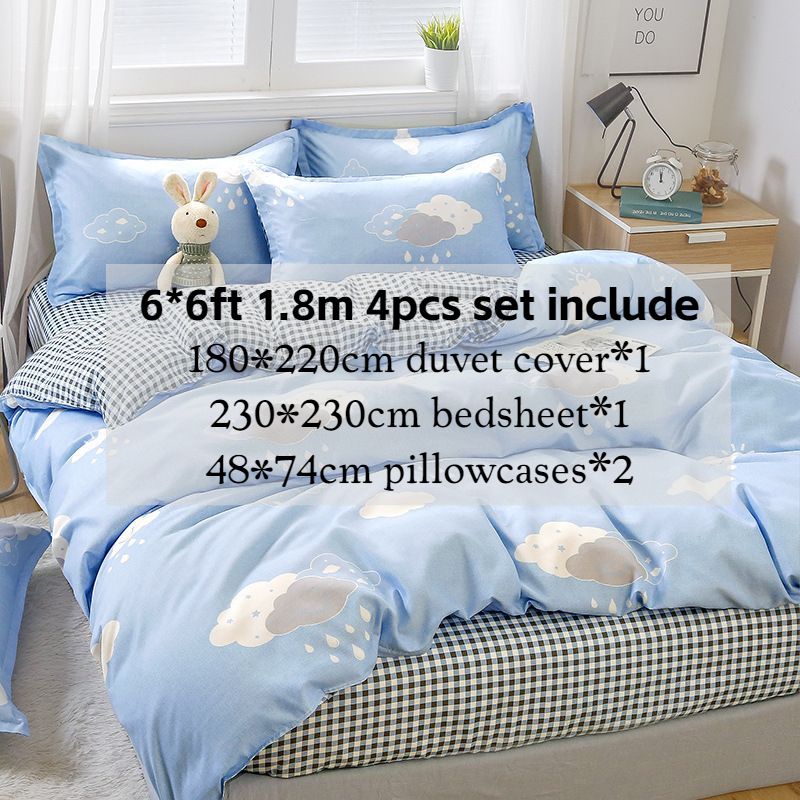 3/4pcs Washed Cotton Duvet Cover Set (NO Duvet&Pillow) Home Sky Blue Clouds Bed Sets Skin-friendly Comforter Covers Set
