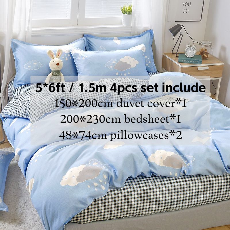 3/4pcs Washed Cotton Duvet Cover Set (NO Duvet&Pillow) Home Sky Blue Clouds Bed Sets Skin-friendly Comforter Covers Set