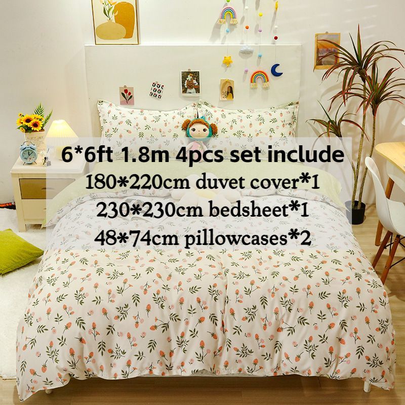 3/4pcs 100% Washed Cotton Duvet Cover Set (NO Duvet&Pillow) Flower Printed Autumn Comforter Cover Set Twin Size Soft Breathable Bedding Set