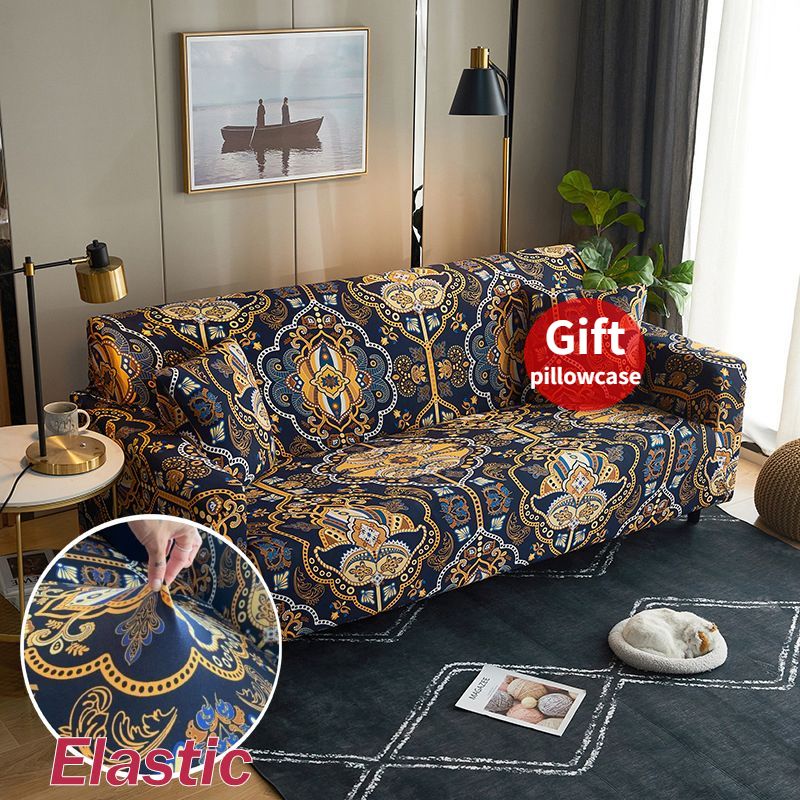 1pc Black Gold Ethnic Sofa Covers for Living Room Stretch Slipcover Armchair Couch Cover Corner