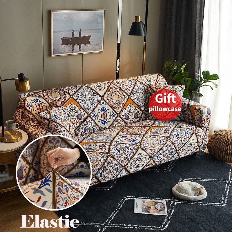 1/2/3/4/ Vintage Pattern Stretchy Seater Sofa Cover High Elasticity All-season Slipcover With Cushion Cover Without Filler for Living Room