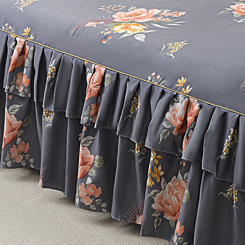 3pcs Bed Skirt Set(NO Duvet&Duvet Corver&Pillow) Flowers Bloom Gray Bed Sets Lace Ruffle Skin-friendly All Seasons Universal Non-slip Bed Sheets