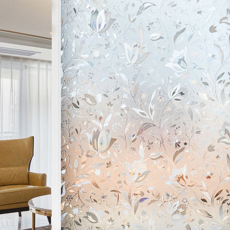 1PC 60x200cm 3D Rainbow Tulip Private Window Film Stained Glass Sunscreen Home Scrub Film Non-Stick Removable Reflective Window Sticker