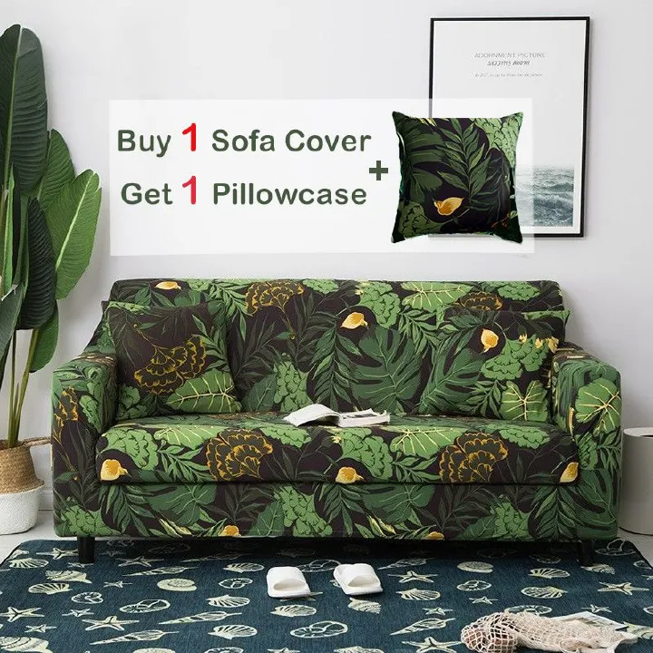 1/2/3 Flowers Leaves Plant Pattern Stretchy Seater Sofa Cover Slipcovers for Couches Loveseats Washable Furniture Protector