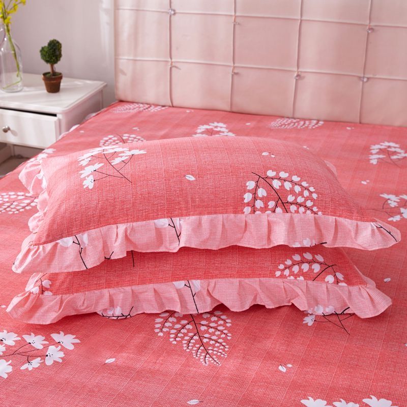 3 pcs of Fine Pink Mosaic Bedspread (NO Duvet&Duvet Corver&Pillow) Double Lace Bedspread Bed Skirt Skin Friendly Quilt Cover Romantic Bedroom Style