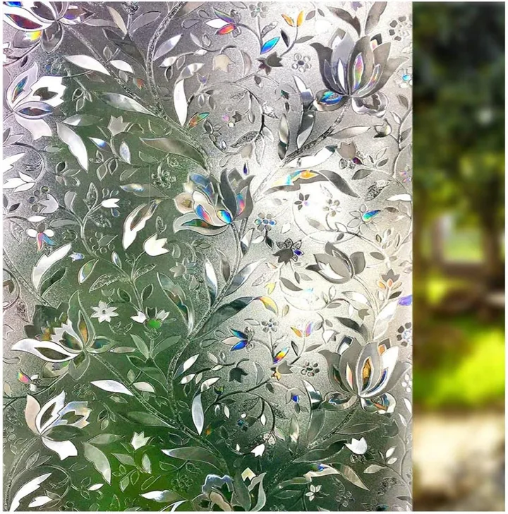 1PC 60x200cm 3D Rainbow Tulip Private Window Film Stained Glass Sunscreen Home Scrub Film Non-Stick Removable Reflective Window Sticker