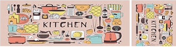 Pink 2-Piece Non-Slip Kitchen Rug Set with Rubber Backing - Doodle Cartoon Kitchen Tools Design Floor Mat for Home Decor, Bathroom, Living Room - Easy Clean Carpet