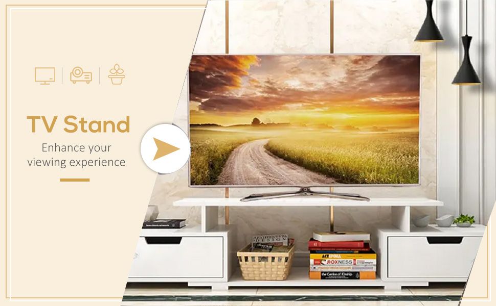 Modern Wooden Simple Tv Stands TVs up to 55" Luxury Living Room TV Cabinet Retractable Tv MDF Entertainment Center with Storage Shelves