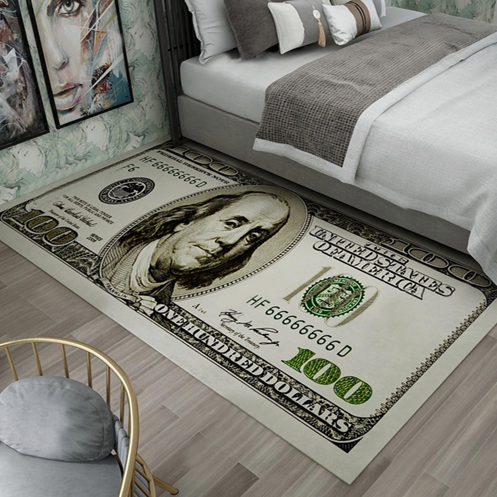 1pc 100 US Dollar Crystal Velvet Carpets Household Bedroom Bedside Kicthen Living Room Rugs Coffee Table Sofa Foyer Door Mats Money Rugs