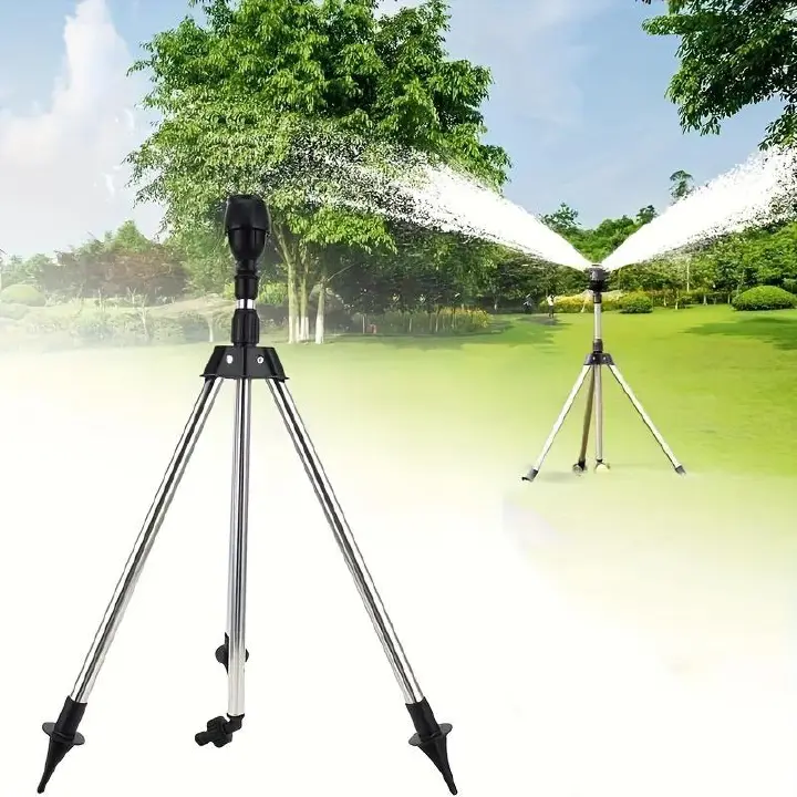 360 Degree Rotating Tripod Sprinkler Metallic Water Sprinklers With Tripod Spike Stand Garden Irrigation Impulse Sprinkler With Tripod
