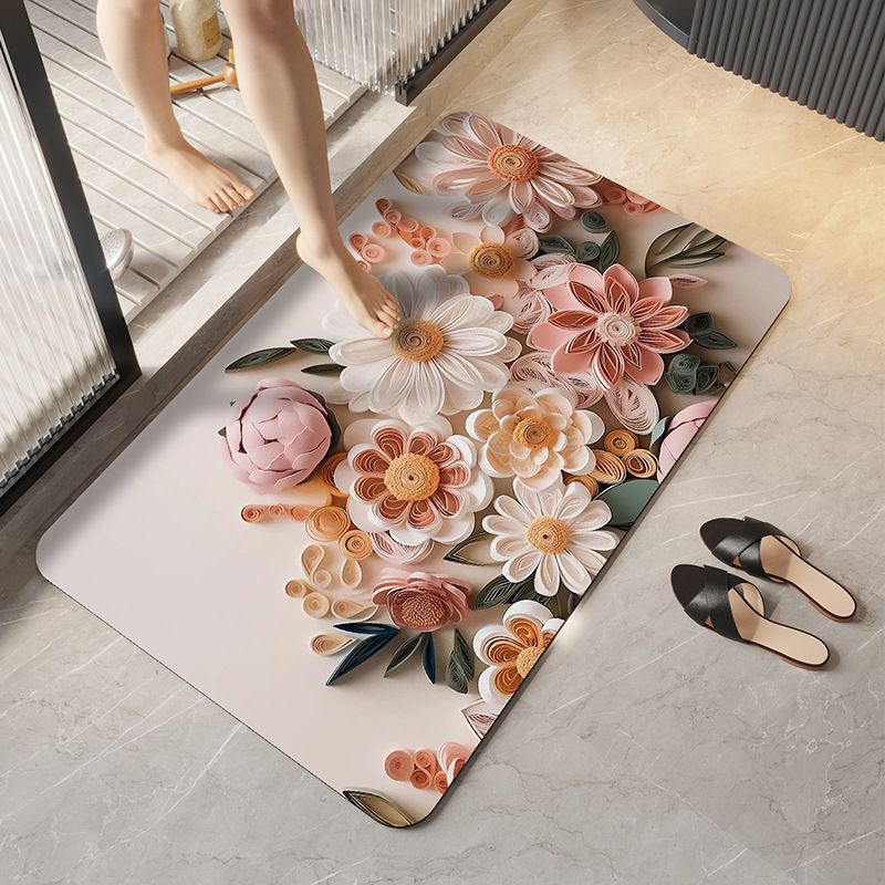 3D Floral Bathroom Mat Highly Absorbent Diatomaceous Earth Quick-Drying Anti-Slip For Bathroom Entrance