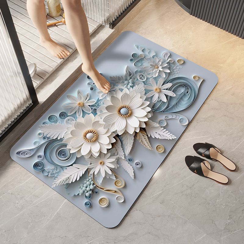 3D Floral Bathroom Mat Highly Absorbent Diatomaceous Earth Quick-Drying Anti-Slip For Bathroom Entrance