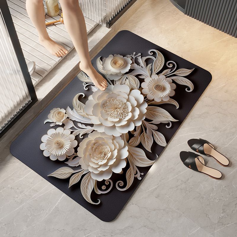 3D Floral Bathroom Mat Highly Absorbent Diatomaceous Earth Quick-Drying Anti-Slip For Bathroom Entrance