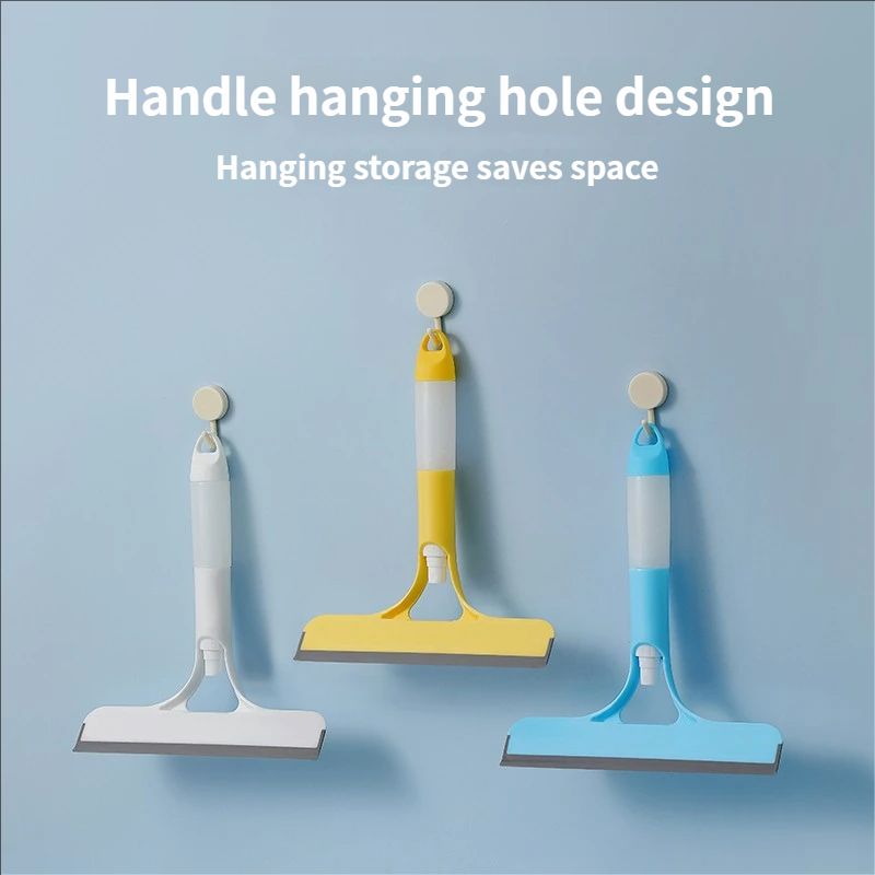 Multi-functional 3 in 1 short-handled window cleaning tool Cleans mirrors with dual-sided brushing and scraping action Includes built-in spray bottle cleaning solution