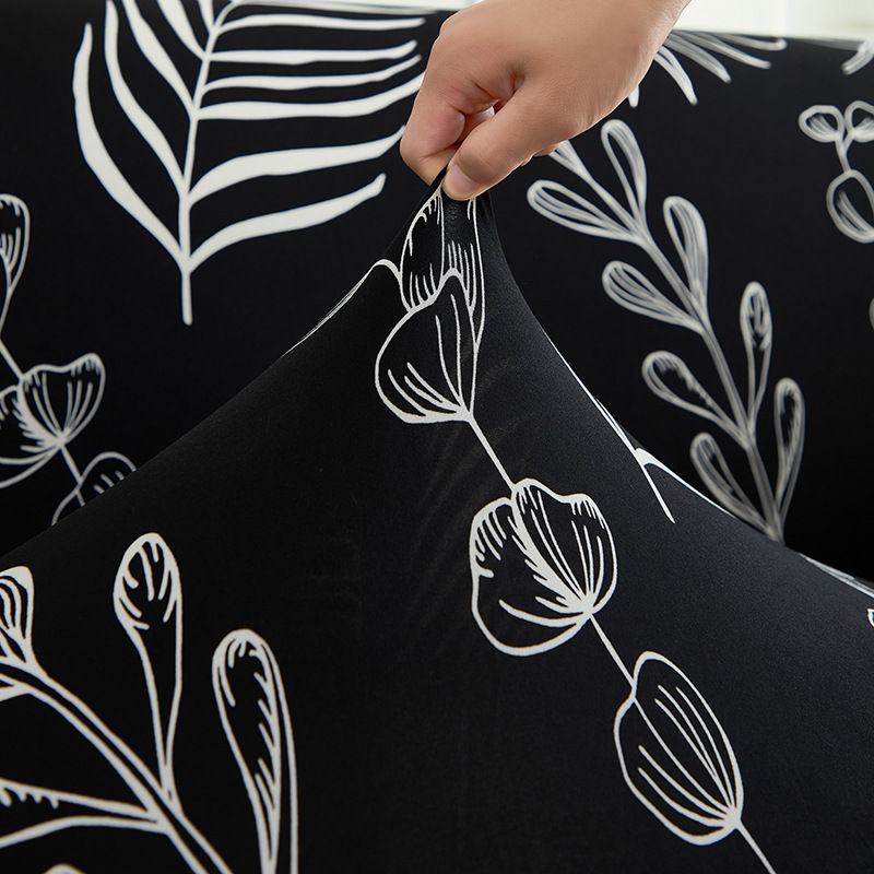 Black Leaves Sofa Covers With Skirt for Living Room Stretch Slipcover Armchair Couch Cover Corner Furniture Protector