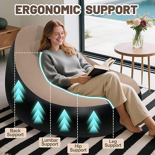 Premium Inflatable Sofa with Foot Rest and Air Pump Lounge Seat Deluxe Set - Durable PVC Ergonomic Design for Outdoor Camping Home Leisure Quick Inflation Easy Storage