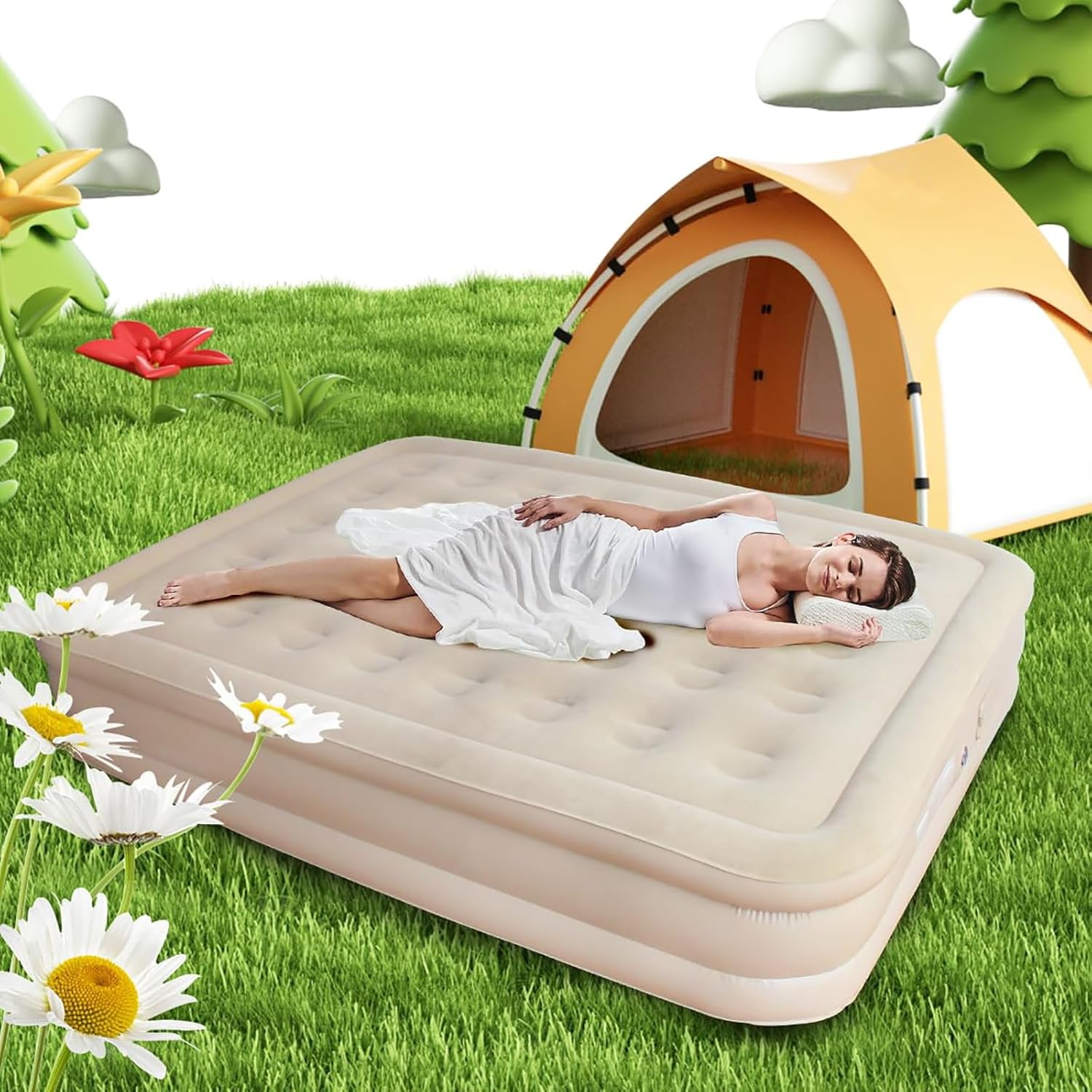Intex Airbed Inflatable Mattress with Built-in Pump Soft Durable Portable Folding Air Bed Portable Blow up Mattress Low High Size 150x195x25/40cm for Camping, Home and Guest