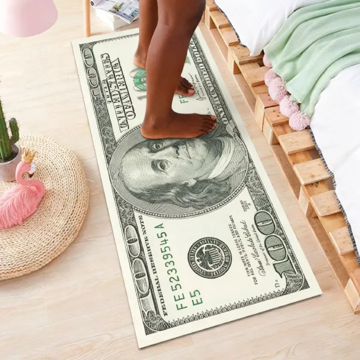 1pc 100 US Dollar Crystal Velvet Carpets Household Bedroom Bedside Kicthen Living Room Rugs Coffee Table Sofa Foyer Door Mats Money Rugs