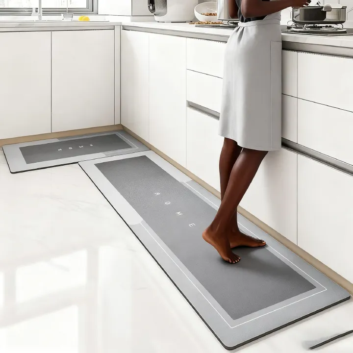 2-Piece Non-Slip Kitchen Rug Set Gray Diatom mud  Quick Drying and Antiskid & Absorbent Floor Mat for Kitchen, Bathroom, Living Room - Minimalist Home Decor Carpet