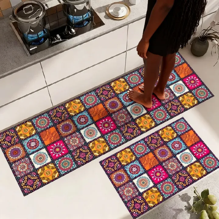 2pcs Kitchen Mat Cheaper Anti-slip Modern Area Rugs Living Room Balcony Bathroom Printed Carpet Doormat Hallway Geometric Bath Mat