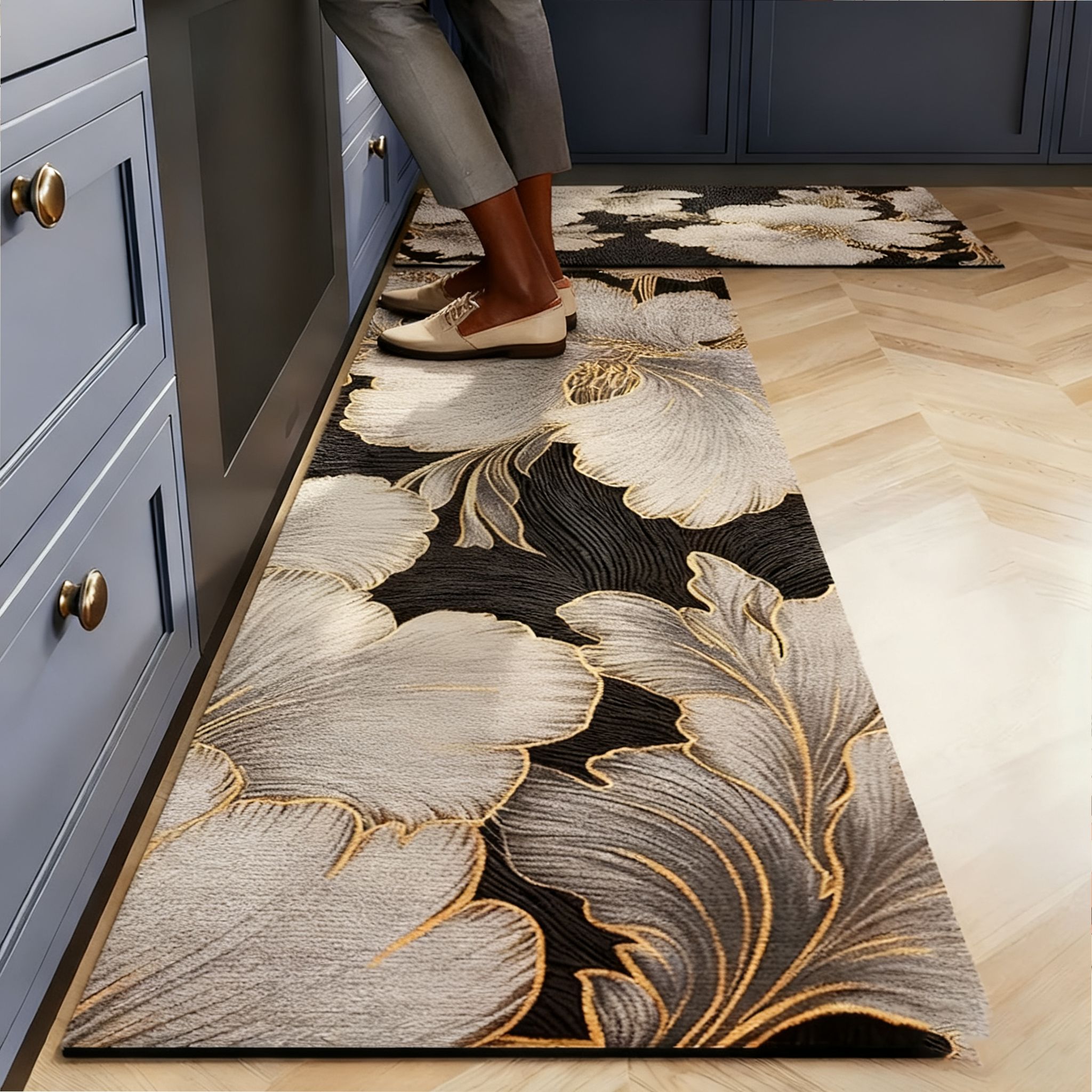 2pcs Luxury High-end Diatom Mud Kitchen Floor Mat Waterproof Oil-proof Dirty Resistant Home Carpet PVC Wear-resistant Rugs