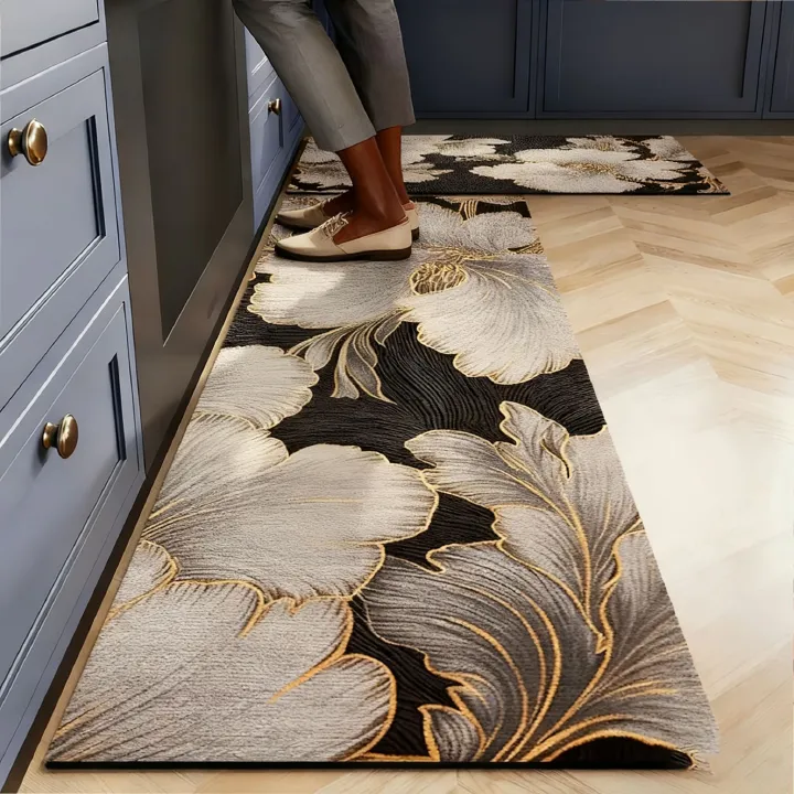 2pcs Luxury High-end Diatom Mud Kitchen Floor Mat Waterproof Oil-proof Dirty Resistant Home Carpet PVC Wear-resistant Rugs