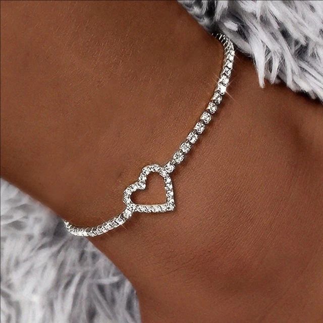 Huitan Rhinestone Chain Women's Anklets Silver Color/Gold Color Luxury Bracelet on Leg Accessories Wedding Party Fashion Jewelry