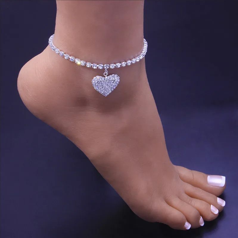 Huitan Rhinestone Chain Women's Anklets Silver Color/Gold Color Luxury Bracelet on Leg Accessories Wedding Party Fashion Jewelry