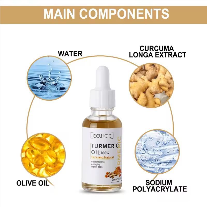 Turmeric Face Serum Shrink Pore Essence Repair Melanin Brighten Moisturizing Nourish Cur-cumin Oil Fade Dark Spot Skin Care