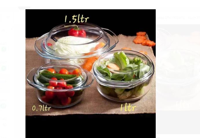 3Pcs of  Microwave Safe Glass Casserole Dish Serving Bowl or Food Storage Bowls (0.7,1.0,1.5 ltr)