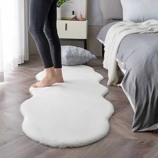 Ultra Soft Rabbit Fur Carpet  Bedside or Decor Carpet Super soft and Sleek irregular Mat  60×180cm
